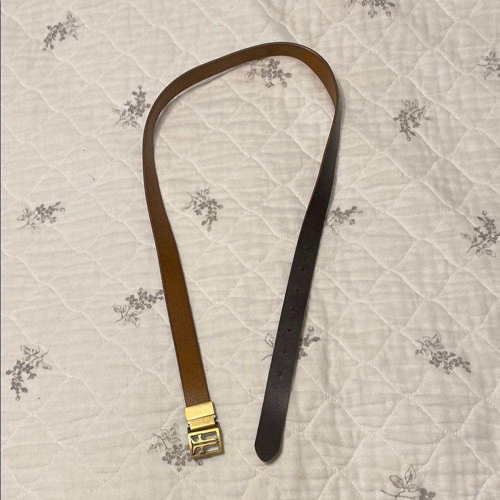 Frye Dark Brown Leather Belt with Brass Buckle